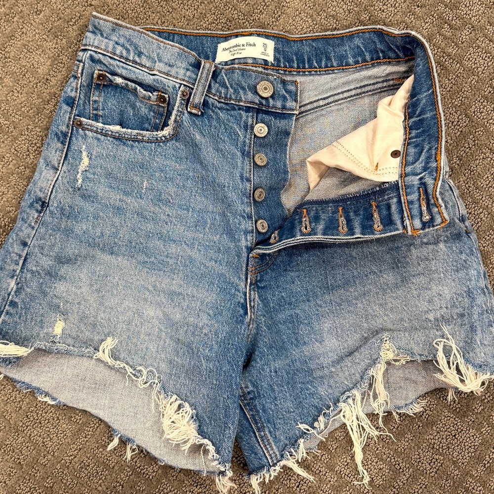 25 Abercrombie & Fitch Blue Frayed Denim Shorts